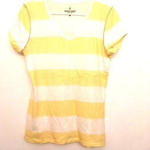 PARADISE SHORES Women's Size L Large Yellow & White Striped Short Sleeve Shirt